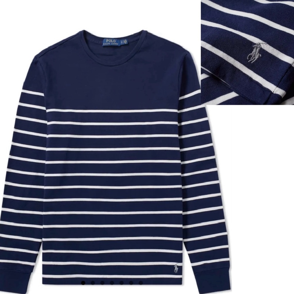 Polo Ralph Lauren Men’s‎ XL French Navy/Nevis Pinstripe Long Sleeve Breton Shirt